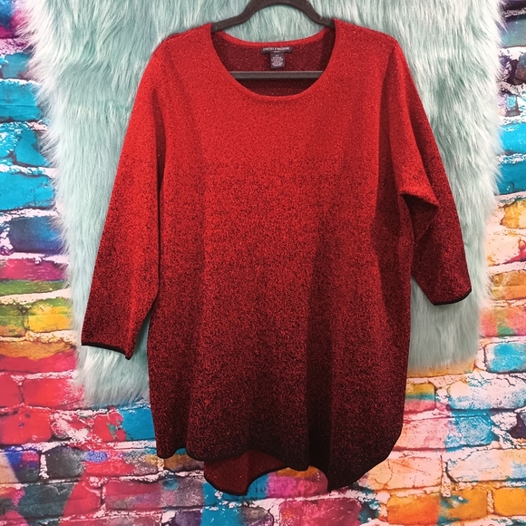 Chelsea and Theodore Red and Black Sparkly Long Half Sleeve Top Size 2X - Picture 3 of 7